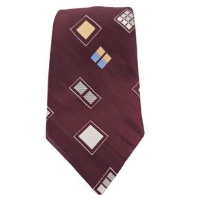 Givenchy Gentlemen Paris Burgundy Geometric Square Pattern Vintage Neck Tie